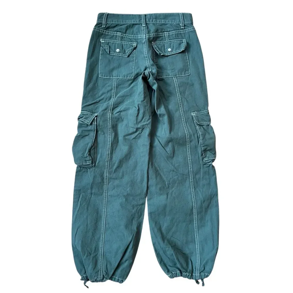 PacSun Green Low Rise Wide Leg Cargo Pants Drawstring Ankle Cotton Women's 23